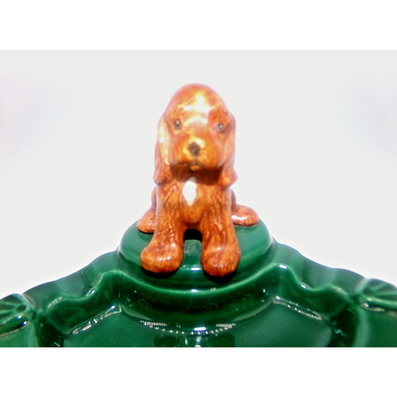 Vintage Ceramic Pointer Setter Retriever Hound Dog on Green Golf Green Ashtray - Picture 11 of 16
